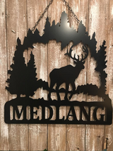 Elk Antlers/Nature Scene Wall/Door Hanger Decor Sign - 24" Personalized Hunter Gift