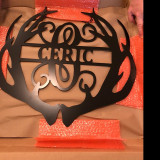 Deer Antlers Decor - Monogram + Last Name - 18" Family Monogram Sign