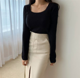 PU Leather Skirts High Waist Pockets Package Pencil  Skirt