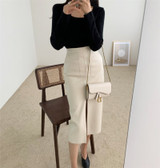 PU Leather Skirts High Waist Pockets Package Pencil  Skirt
