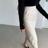 PU Leather Skirts High Waist Pockets Package Pencil  Skirt