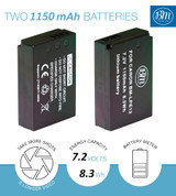 BM Premium 2-Pack of LP-E12 Batteries for Canon EOS-M, EOS M2, EOS M10, EOS M50, EOS M50 Mark II, EOS M100, EOS M200, SX70 HS, Rebel SL1 Cameras