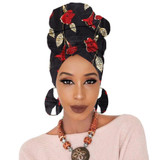 Print turban traditional African headscarf women headtie print headwrap with earring