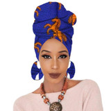 Print turban traditional African headscarf women headtie print headwrap with earring