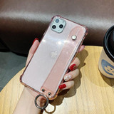 Glitter Powder Holder Phone Cases For iPhone 11 Pro Max X XR XS Max 6 6S 7 8 Plus SE 2020 SE2 Transparent Wrist Strap Back Cover