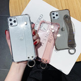 Glitter Powder Holder Phone Cases For iPhone 11 Pro Max X XR XS Max 6 6S 7 8 Plus SE 2020 SE2 Transparent Wrist Strap Back Cover