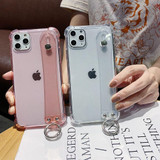 Glitter Powder Holder Phone Cases For iPhone 11 Pro Max X XR XS Max 6 6S 7 8 Plus SE 2020 SE2 Transparent Wrist Strap Back Cover
