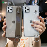 Glitter Powder Holder Phone Cases For iPhone 11 Pro Max X XR XS Max 6 6S 7 8 Plus SE 2020 SE2 Transparent Wrist Strap Back Cover