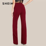 SHEIN Ginger High Rise Piped Pants Elegant Wide Leg Zipper Fly Plain Workwear Trousers Women Stretchy Highstreet Autumn Pants