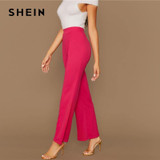 SHEIN Ginger High Rise Piped Pants Elegant Wide Leg Zipper Fly Plain Workwear Trousers Women Stretchy Highstreet Autumn Pants