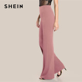 SHEIN Ginger High Rise Piped Pants Elegant Wide Leg Zipper Fly Plain Workwear Trousers Women Stretchy Highstreet Autumn Pants