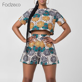 Fadzeco African Dresses for Women Dashiki Print Ankara Jumpsuit Short Sleeve Round Neck T Shirt and High Waist Short Pants