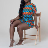 Fadzeco African Dresses for Women Dashiki Print Ankara Jumpsuit Short Sleeve Round Neck T Shirt and High Waist Short Pants