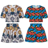 Fadzeco African Dresses for Women Dashiki Print Ankara Jumpsuit Short Sleeve Round Neck T Shirt and High Waist Short Pants