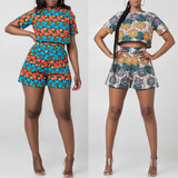 Fadzeco African Dresses for Women Dashiki Print Ankara Jumpsuit Short Sleeve Round Neck T Shirt and High Waist Short Pants