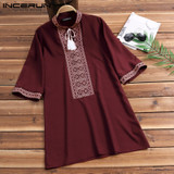 INCERUN Short Sleeve Men T Shirt Print Vintage Casual Tee Shirt Loose Summer T-shirt Men 2020 Dashiki Fashion African Tops Men