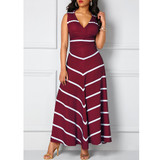 Summer Autumn Dress Women 2019 Elegant Sexy Deep V Neck Striped Ball Gown Maxi Dresses Casual Plus Size Slim Long Party Dress