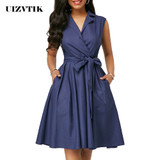 Summer Dress Women 2019 Casual Plus Size Slim French Solid Office A Line Dresses Bandage Elegant Sexy V Neck Long Party Dress