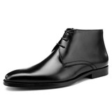 Classic Man Handmade Formal Dress Shoes Genuine Leather Round Toe Lace up Men's High-Top Cowboy Riding Ankle Boots SS403