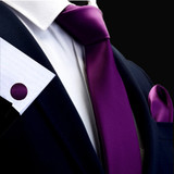 Ricnais Silk Solid Men's Tie Set 8cm Ties Handkerchief Cufflinks Sets For Man Red Gold