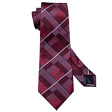 New Mens Wedding Tie Red Plaid Silk Tie Hanky Set Barry.Wang 8.5cm Fashion