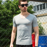 Men Ice silk short sleeve Solid color seamless underwear clothing close-fitting V-neck