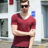 Men Ice silk short sleeve Solid color seamless underwear clothing close-fitting V-neck