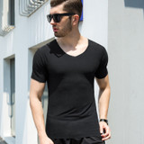 Men Ice silk short sleeve Solid color seamless underwear clothing close-fitting V-neck