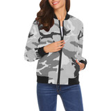 Grey Camo All Over Print Bomber Jacket for Women