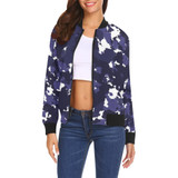 Blue Camo All Over Print Bomber Jacket for Women