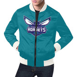 Charlotte Hornets White Stand-up Collar All Over Print Bomber Jacket for Men
