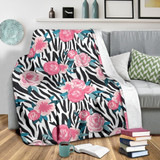 Black White Zebra Floral Pattern Print Blanket KTSR