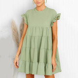 Loose Round Neck Ruffle Sleeve Dress