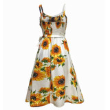 Sling Ruffled Sunflower Printed Button Dress