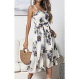 Sling Ruffled Sunflower Printed Button Dress