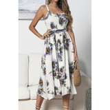 Sling Ruffled Sunflower Printed Button Dress