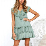 Casual V Neck Solid Color Dress