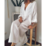 Summer Solid V Neck Long Sleeve Casual Dresses