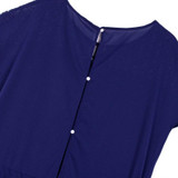 Women Chic Solid Color Round Neck Lace Short Sleeve Dress