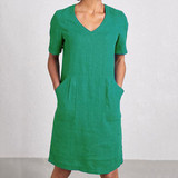 Solid Color V Neck Pocket Dress