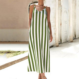 Casual Spaghetti Straps Stripe Summer Maxi Dress