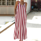 Casual Spaghetti Straps Stripe Summer Maxi Dress