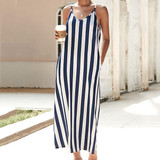 Casual Spaghetti Straps Stripe Summer Maxi Dress