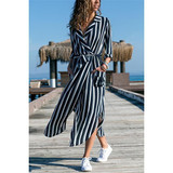 Printed V Neck Casual Long Sleeve Midi Dress