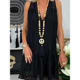 V-Neck Above Knee Hollow Casual Lace Dress