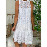 V-Neck Above Knee Hollow Casual Lace Dress