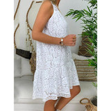 V-Neck Above Knee Hollow Casual Lace Dress