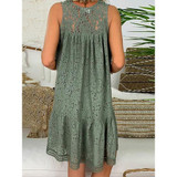 V-Neck Above Knee Hollow Casual Lace Dress