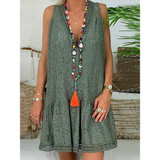 V-Neck Above Knee Hollow Casual Lace Dress