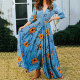 Elegant Printed V Neck Maxi Dress Elegant Printed V Neck Maxi Dress